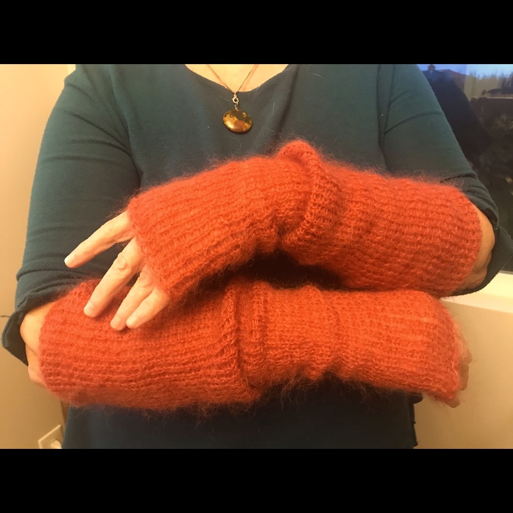 Hand knit wool long fingerless gloves/arm warmers